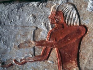 Relief, das Träger darstellt, Leteyas Grab, Saqqara, Ägypten, ägyptische Zivilisation, Neues Reich, Dynastie XIX