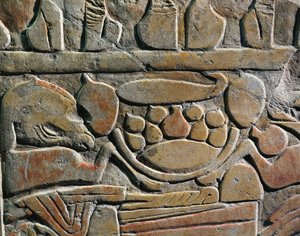 Relief, das Speiseopfer für die Götter darstellt, aus Abydos