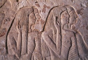 Relief, das eine Gruppe von Frauen darstellt, Leteyas Grab, Saqqara, Ägypten, ägyptische Zivilisation, Neues Reich, Dynastie XIX