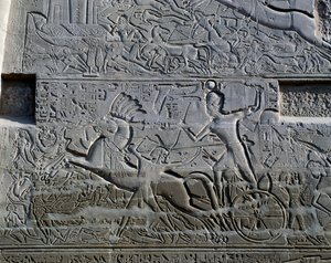 Kampagnen von Sethos I. in Syrien und Palästina, Relief, nördliche Außenwand der Großen Säulenhalle, Karnak-Tempelkomplex (Unesco-Welterbeliste)