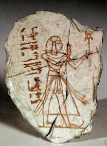 Ägyptische Antiquität: Ostrakon, das eine Prinzessin der Ramessidenzeit darstellt (19.-20. Dynastie). 1100 v. Chr. Turin, Ägyptisches Museum