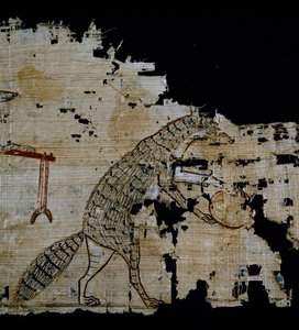 Papyrus, der eine satirische Szene darstellt (Detail)