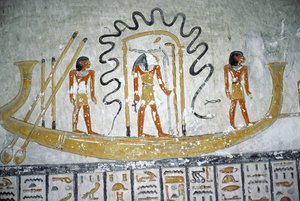 Re im Nachtboot, aus dem Grab von Ramses VI, Neues Reich (ca. 1145-1137 v. Chr.)
