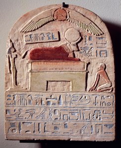 Bemalte Kalksteinstele des Gottes Apis von Egyptian 21st Dynasty