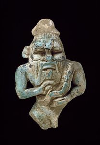 Fayence-Amulett des Bes, der einen Horus stillt, ca. 770-715 v. Chr.