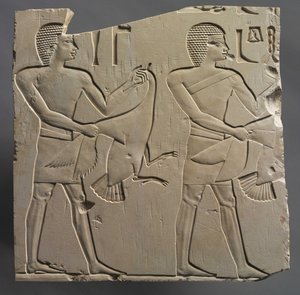 Prophet und Lektorpriester mit Opfergaben von lebenden Gänsen, ca. 667-647 v. Chr. von Egyptian 26th Dynasty