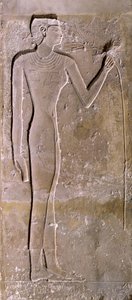 Säule, die eine Frau darstellt, die an einer Lotusblume riecht, Altes Reich, 2423-2263 v. Chr.