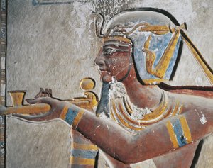 Ägypten, Altes Theben, Tal der Könige, Bemaltes Relief eines Pharaos im Grab von Ramses VI.