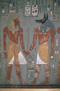 Pharao und Anpu halten sich an den Händen von Egyptian Egyptian