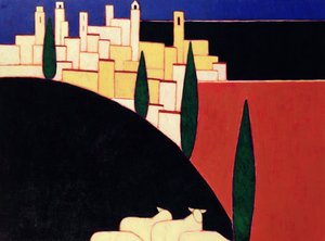 San Gimignano mit Schafen, 1999 von Eithne Contemporary Artist Donne