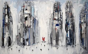 Moderne Stadtlandschaft Roter Akzent