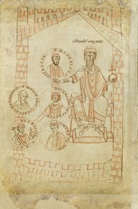 Stammbau der Salier: Konrad II., Heinrich III., Heinrich IV., seine Frau Eupraxia von Kiew, Heinrich V., 12. Jahrhundert