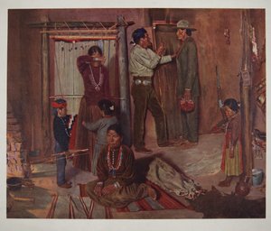 Verlassen des Hauses für die Carlisle Indian School (Chromolitho)