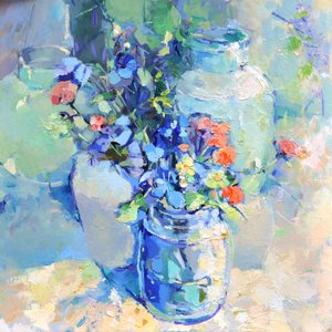 Bunte Vasen mit Blumen von Elena Shraibman