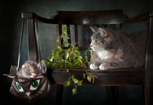 Neugierige Katze und Ratte von Eleonora Grigorjeva