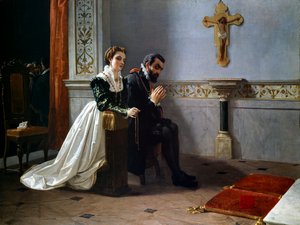 Bianca Cappello und Francesco I. de Medici beten vor einem Kruzifix (Öl auf Leinwand)