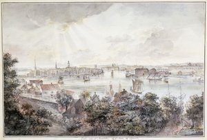 Ein Blick auf Stockholm von Söder mit dem Königspalast, Storkyrkan, Riddarholmskyrkan und Tyska kyrkan von Elias Martin
