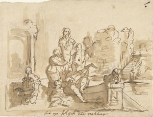 Allegorie mit musizierenden Figuren in einem Garten von Elias van Nijmegen