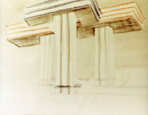 Entwurfszeichnung für das vorgeschlagene Wolkenbügel-Gebäude von El Lissitzky