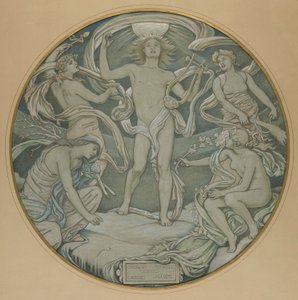 Karikatur für den Mittelkreis der Huntington-Decke: Apollo und Begleiter