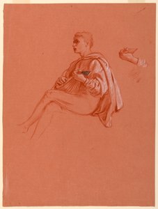 Zeichnung, Junge spielt Laute, 1871–72 von Elihu Vedder
