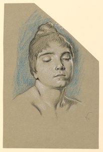 Zeichnung, Porträtskizze einer jungen Frau mit geschlossenen Augen, ca. 1885 von Elihu Vedder