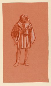 Zeichnung, Studie einer Figur in einem Kapuzenkostüm von Elihu Vedder