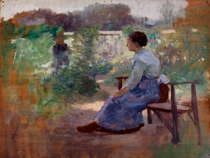 Frau im Garten sitzend von Eliphalet Fraser Andrews