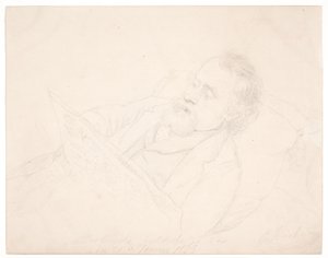 Porträtstudie von J. A. Jerichau, liegend auf einem Sofa und eine Zeitung lesend