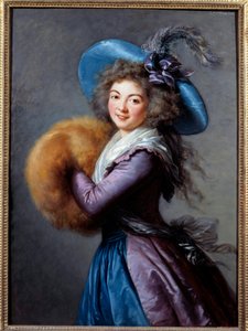 Porträt von Madame Mole Reymond (1759-1833), Schauspielerin der italienischen Komödie. Sie trägt einen Federhut und eine Ärmel. Gemälde von Marie Elisabeth Louise Vigee Le Brun (1755-1842) 1786