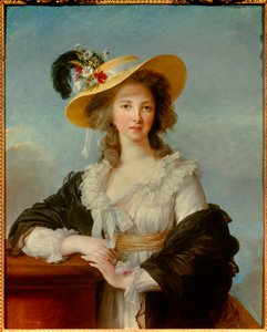 Porträt von Yolande Gabrielle Martine de Polastron, Herzogin von Polignac mit Strohhut von Elisabeth Louise Vigee Lebrun