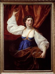 Freigebigkeit Eine junge Frau hält ein Tablett mit Gold und Schmuck von Elisabetta Sirani
