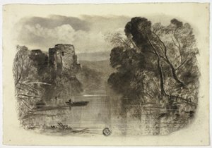 Fluss mit Burgruine und Boot I