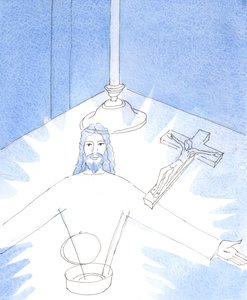 Sobald die Pyxis geöffnet wurde und ich Jesus, wirklich gegenwärtig in der Heiligen Hostie, anbetete, wurde mir der freudige Anblick von Jesus selbst gezeigt, der seine Arme ausstreckt, um mich zu begrüßen