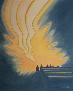 Bei der Heiligen Kommunion steigt eine große Flamme, wie ein Pfeil, auf uns herab, wenn Christus uns in der Kraft des Geistes begegnet, 2001 von Elizabeth Wang