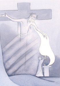 Bei jeder Messe wird das kostbare Blut Christi vom Kreuz für unsere Erlösung von der Sünde ausgegossen von Elizabeth Wang