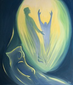 Im Moment des Todes wird die Seele, die in Christus stirbt, mit ihm emporgehoben und zum Vater getragen von Elizabeth Wang