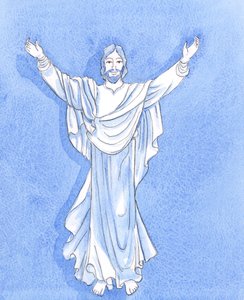 Christus streckt die Hand aus, um uns zu umarmen, wie es in vielen christlichen Bildern gezeigt wird