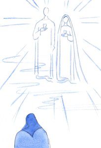 Mir wurden die Zwei Herzen gezeigt: das des sündenlosen Christus und das seiner Unbefleckten Mutter, im strahlenden Licht des Himmels von Elizabeth Wang