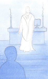 Jesus war bei der Messe unter uns, gekleidet als Priester, wandte sich uns zu, um uns ins Gebet zu führen von Elizabeth Wang