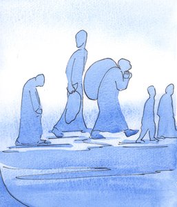 Auf dem Weg in ein wunderbares Land: Die Kirche ist wie eine Gruppe nachdenklicher Flüchtlinge, die Gefahr, Flucht und Härten erwarten. Sie tragen, was sie brauchen