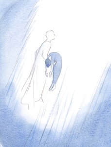Einmal umarmte Christus schnell eine verstorbene Seele nach ihrer Reinigung und hob sie - wie ein neugeborenes Baby, das gerade entbunden wurde - hoch in den Himmel. von Elizabeth Wang