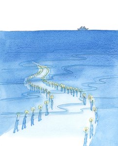 Menschen, die beim Beten sterben (wie diejenigen, die beim Beten des Rosenkranzes auf der Titanic starben), marschieren auf einem Weg, der scheinbar in die Dunkelheit führt