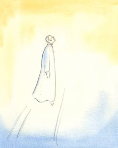 Papst Johannes Paul II. schwebt nach seinem Tod hoch empor und fährt schnell in den Himmel, so vollständig war seine Vereinigung mit Gott und so groß seine Heiligkeit, Einfachheit und Reinheit