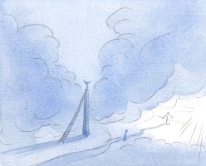Die ungeduldige Seele (Christus zeigte es mir) baut einen hohen Turm, der nach Licht strebt, anstatt stetig dem niedrigen, schmalen Weg zu folgen