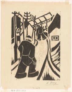 Zwei Figuren in einer Dorfstraße von Else Berg (signed by artist)