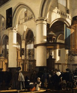 Die alte Kirche, Delft, mit Kirchgängern, die einer Predigt zuhören, 1669 von Emanuel de Witte