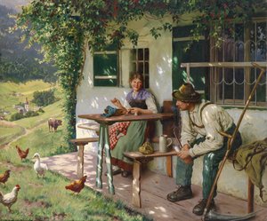 Junges Paar Vor Einem Bauernhaus In Oberbayern Signier