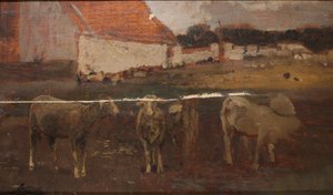 Dorflandschaft mit Schafen von Emil Jakob Schindler