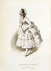 Suzanne in „Le mariage de Figaro“ - in „Oeuvres complètes de Beaumarchais“, Zeichnungen von Emile Bayard, ed. Laplace Sanchez & cie, Paris